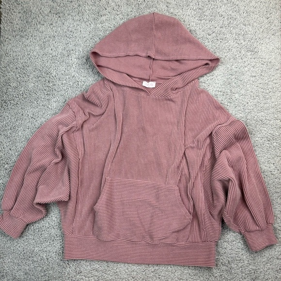 Pink Lily Sweatshirt Womens Medium Textured Oversized Cropped Hooded Hoodie - Picture 1 of 4
